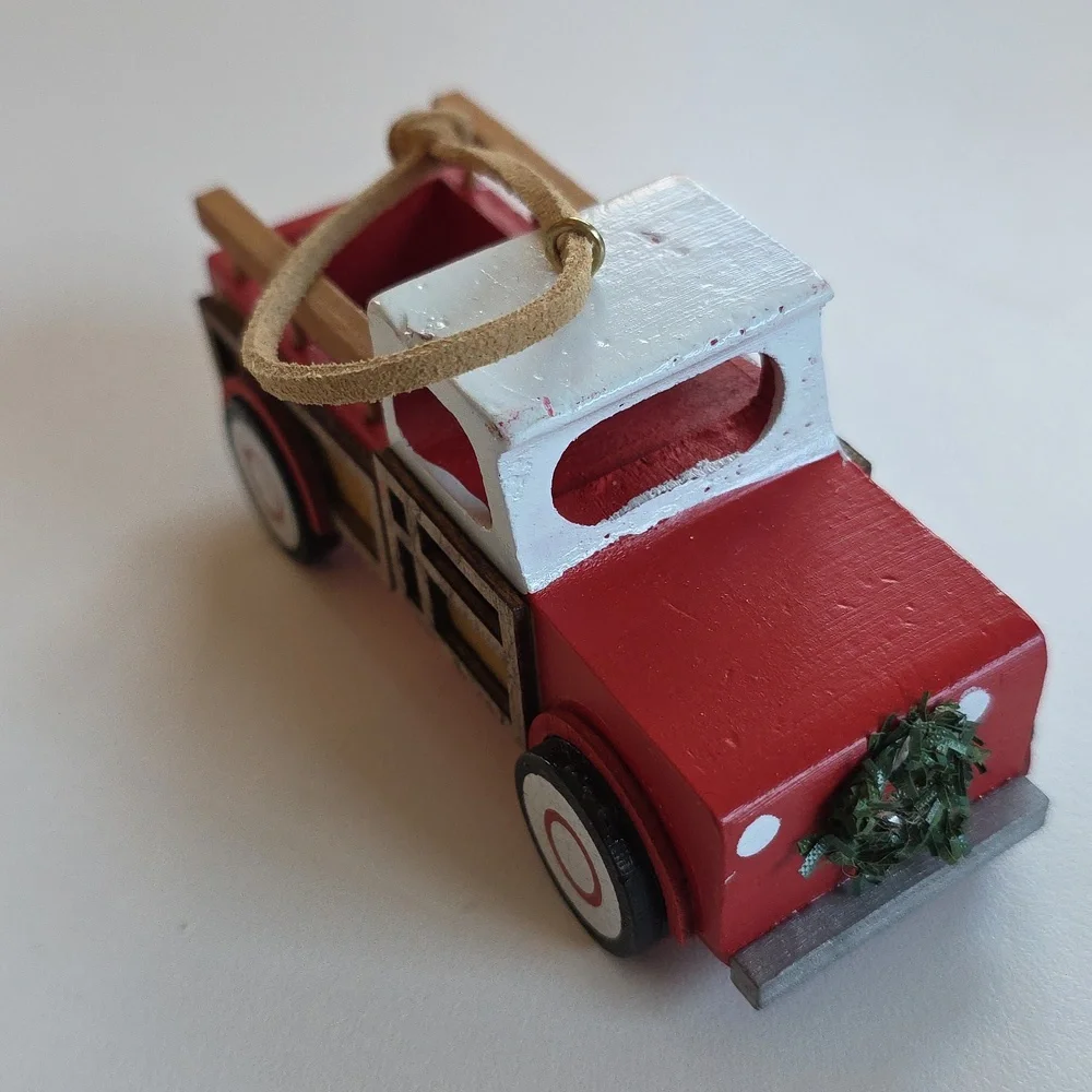 Christmas Ornament - Classic Red and White Truck - Wood